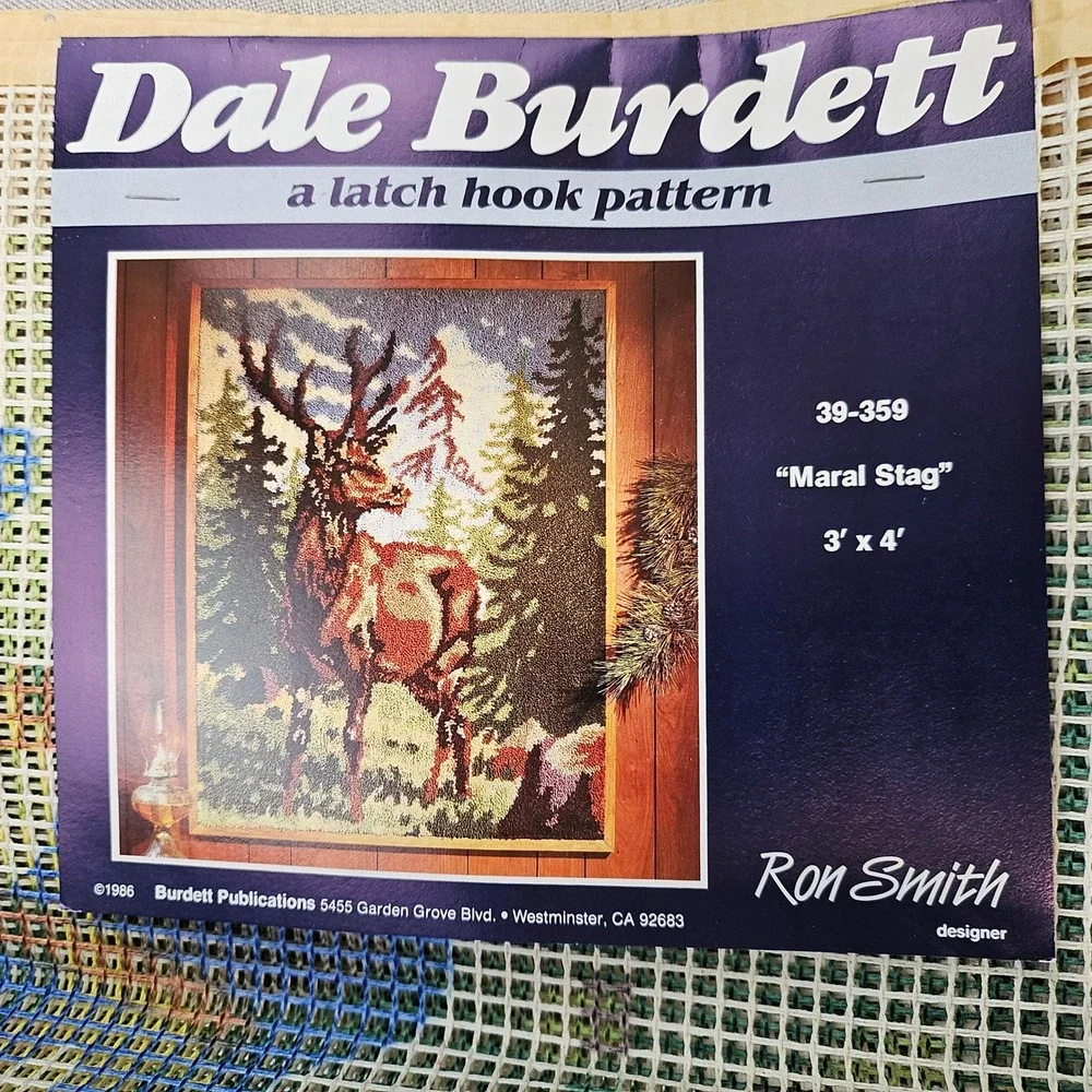 Dale Burdett Latch Hook Rug Pattern Maral Stag Deer 3x4 Vintage 1986 Ron Smith